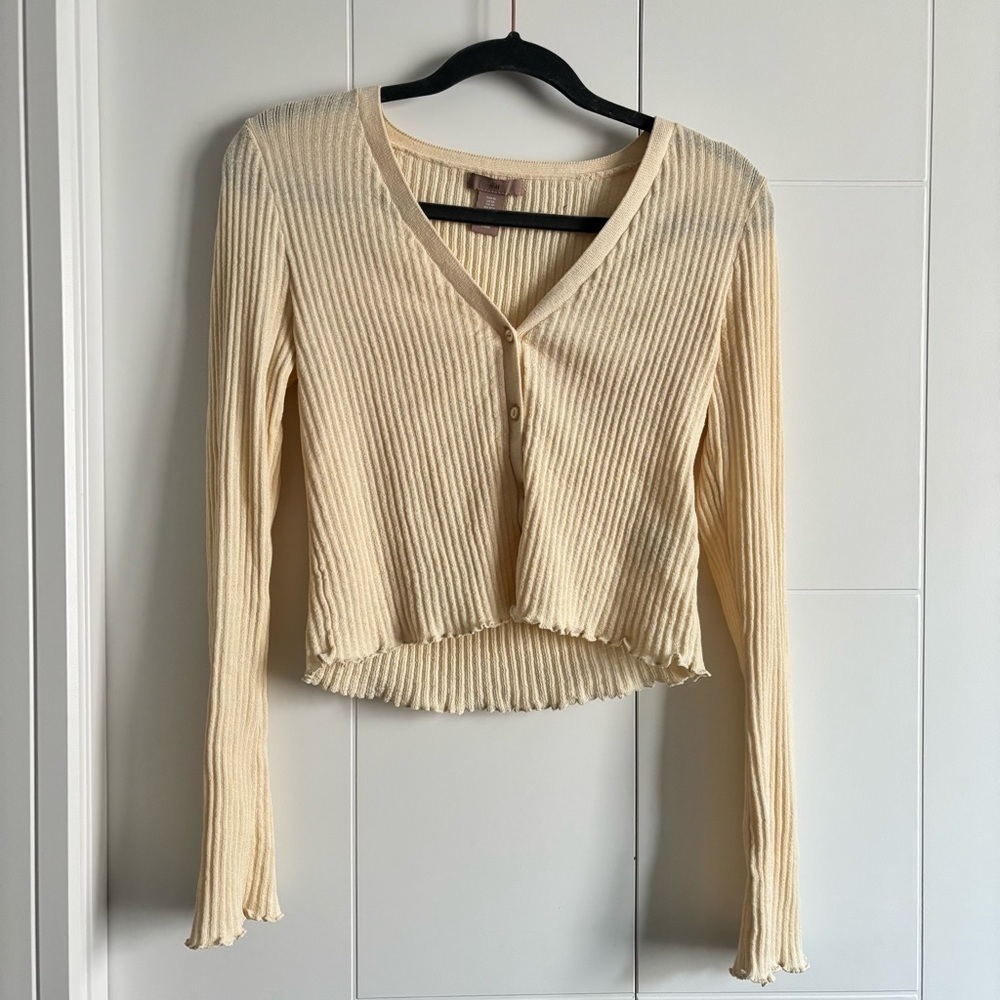 Butter Yellow Ribbed V-Neck Cardigan